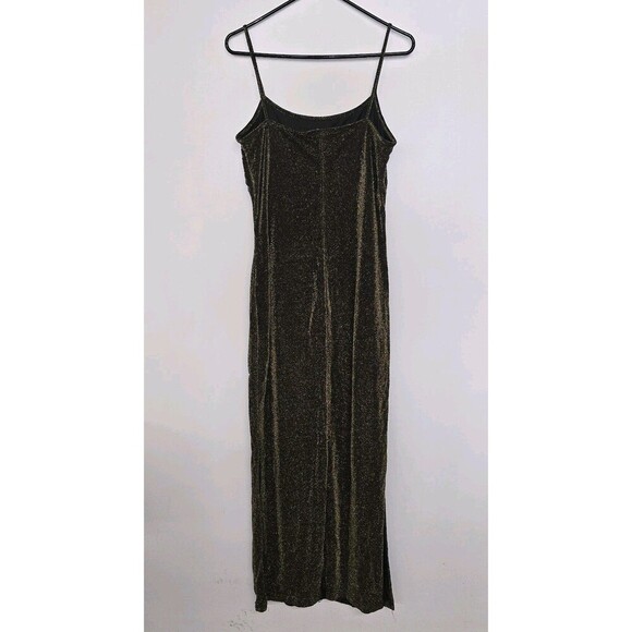 Vintage Rag Gold & Black Spaghetti Strap Dress Asymmetrical Shimmer Large (A53) - Picture 5 of 5
